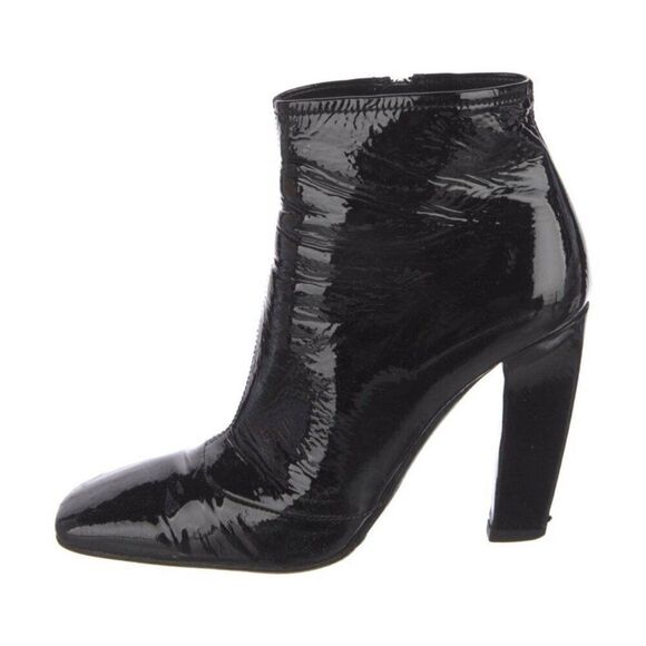 Prada Authentic Solid Black Patent Leather High Heel Ankle Boots Booties 5 - Picture 1 of 9